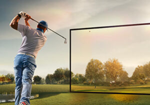 Man Playing Golf With Virtual Screen